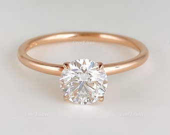 Round Cut Lab Grown Diamond Solitaire Engagement Gift, Rose Gold CVD HPHT Ring, Anniversary Gift, 14K Rose Gold Solitaire Diamond Ring