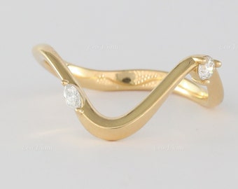 Lab Grown Diamond Curved Band for Women, Half Eternity Marquise With Round Diamond Wedding Ring, Anniversary Gift, Solid Gold Stacking Band