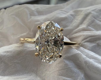 Lab Grown Diamond Engagement Ring 2.75 CT Oval Cut with Hidden Halo, Eco-Friendly Bridal Jewelry in 14K Gold, Oval Lab Diamond Ring For Her