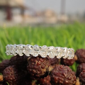 Oval Lab Grown Diamond Wedding Band, 14K Solid Gold Half Eternity Stacking Ring for Her, Oval Eternity Diamond Gift, Matching Wedding Band