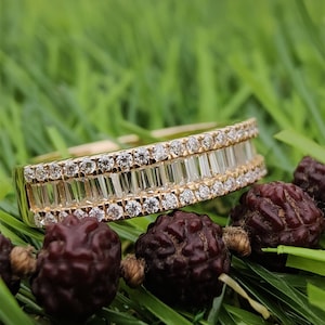 Baguette Diamond Wedding Ring, Baguette Lab Grown Diamond With Round Lab grown Diamond Matching Wedding Band For Her, Baguette Diamond Band