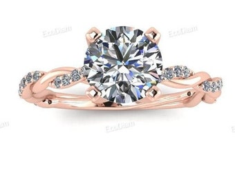 Rund diamantring för kvinnor, labbodlad diamant med vriden skaft, förlovningsring, present till henne, 1CT rundslipad jubileumspresent