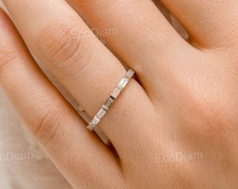 Baguette Half Eternity Diamond Band, Lab Grown Diamond Stacking Wedding Band for Her, Anniversary Gift, Bar Set Half Eternity Gift