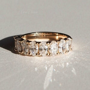 1.60 TCW Oval Cut Lab Grown Diamond Half Eternity Band, Eight Stone Diamond Wedding Band, Stackable Band, Wedding Anniversary Band