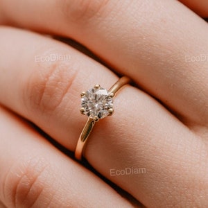 0.75 CT Lab Grown Diamond Engagement Ring, Round Cut Solitaire 6 Prong, IGI Certified Diamond Ring, Round Cut Lab Grown Anniversary Gift