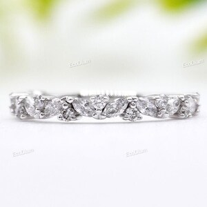 Lab Grown Diamond Ring, Marquise and Round Cut Lab Created Diamond Band, Half Eternity Wedding Band for Her, Stackable Anniversary Gift
