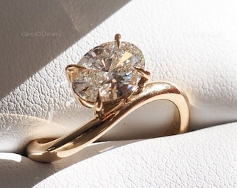 1.5 CT Oval Brilliant Cut Lab Grown Diamond Ring, Crossover Setting Solitaire Engagement Ring for Women, Dainty Gift, Minimalist Ring Gift