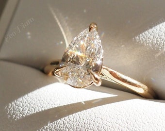 Anillo de diamante sintético talla pera de 1,50 quilates, anillo de compromiso con diamante talla pera, anillo solitario de diamante sintético talla pera, anillo de oro macizo de 14 quilates.