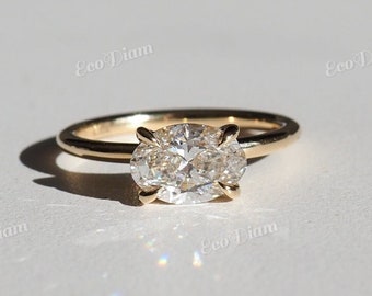 East West Oval Lab Grown Ring, Oval CVD Diamond Ring, Oval Cut Lab Grown Diamond Ring, 1CT Oval Cut Solitaire Ring, Anniversary Gift For Her