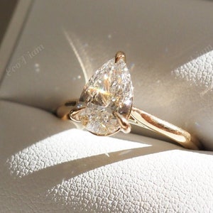 1.50 Ct Pear Cut Lab Grown Diamond Ring, Pear Engagement Ring, Solitaire Pear Cut Lab Created Diamond Solitaire Ring, 14K Solid Gold Ring