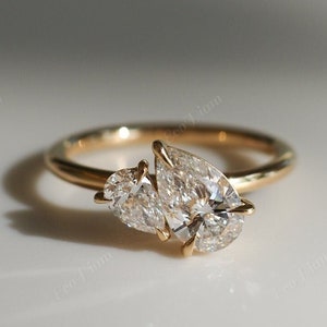 1.50 TW Pear And Pear Cut Lab Grown Diamond Ring, Toi Et Moi Engagement Ring, Pear Lab Created Diamond Ring, Wedding Ring, Gifts for Her