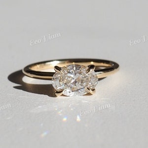 Ost-West Oval gewachsener Ring, ovaler CVD Diamantring, Labor gewachsener Diamantring im Ovalschliff, Solitärring im Ovalschliff