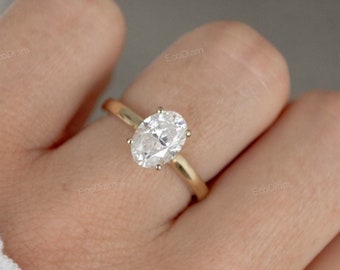 1CT Lab Grown zertifizierter ovaler Diamant-Verlobungsring mit verstecktem Heiligenschein in 14K Gold, IGI-zertifizierter ovaler Diamant Solitär, eleganter ovaler Ring
