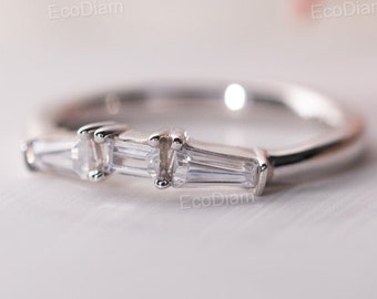Lab Grown Diamond Half Eternity Ring, 0.29 TCW Tapered Baguette With Baguette Wedding Band, Stackable Promise & Anniversary Ring,