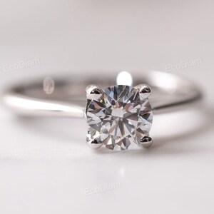 Lab Grown Diamond Solitaire Engagement Ring, 1CT Round Brilliant Cut 14k White Gold IGI Certified, Solitaire Dimaond Lab Grown Wedding Ring