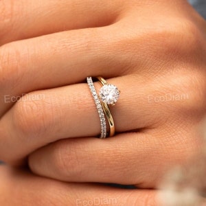 Gebogen diamanten band in 14k witgouden stapelbare trouwring, eenvoudige sierlijke curveversterker, massief gouden marchingring, ronde labdiamantenring