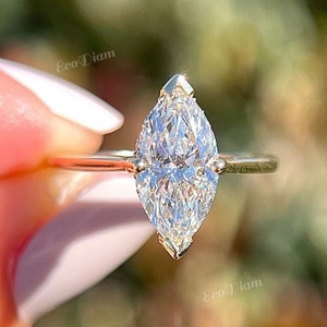 Hidden Halo Engagement Ring, 2CT Marquise Cut Lab Grown Solitaire Ring, IGI Certified Marquise Lab Grown Diamond Ring, Solitaire Ring