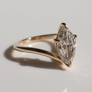 1 CT Lab Grown Diamond Ring, V shape Wedding Gift, Chevron Engagement Ring, Marquise Solitaire Diamond Anniversary Gift, Handmade Jewelry