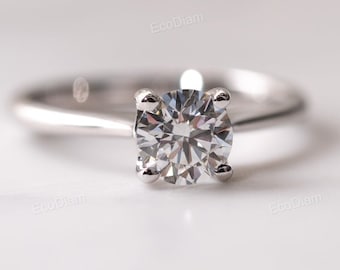 1CT Certified Round Brilliant Lab Grown Diamond Solitaire Engagement Ring, CVD Diamond Ring, 14K White Gold Round Lab Grown Jewelry