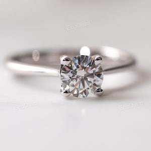 1CT Certified Round Brilliant Lab Grown Diamond Solitaire Engagement Ring, CVD Diamond Ring, 14K White Gold Round Lab Grown Jewelry