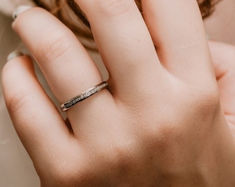 Channel Set Round Diamond Wedding Band, Half Eternity Lab Grown Diamond Band, Stackable Band for Engagement Ring, Round Cut Anniversary Gift