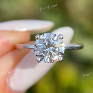 Round Lab Grown Diamond Engagement Ring, Hidden Halo Anniversary Wedding Band, VVS Clarity, IGI Certified, Minimalist Round Solitaire Ring