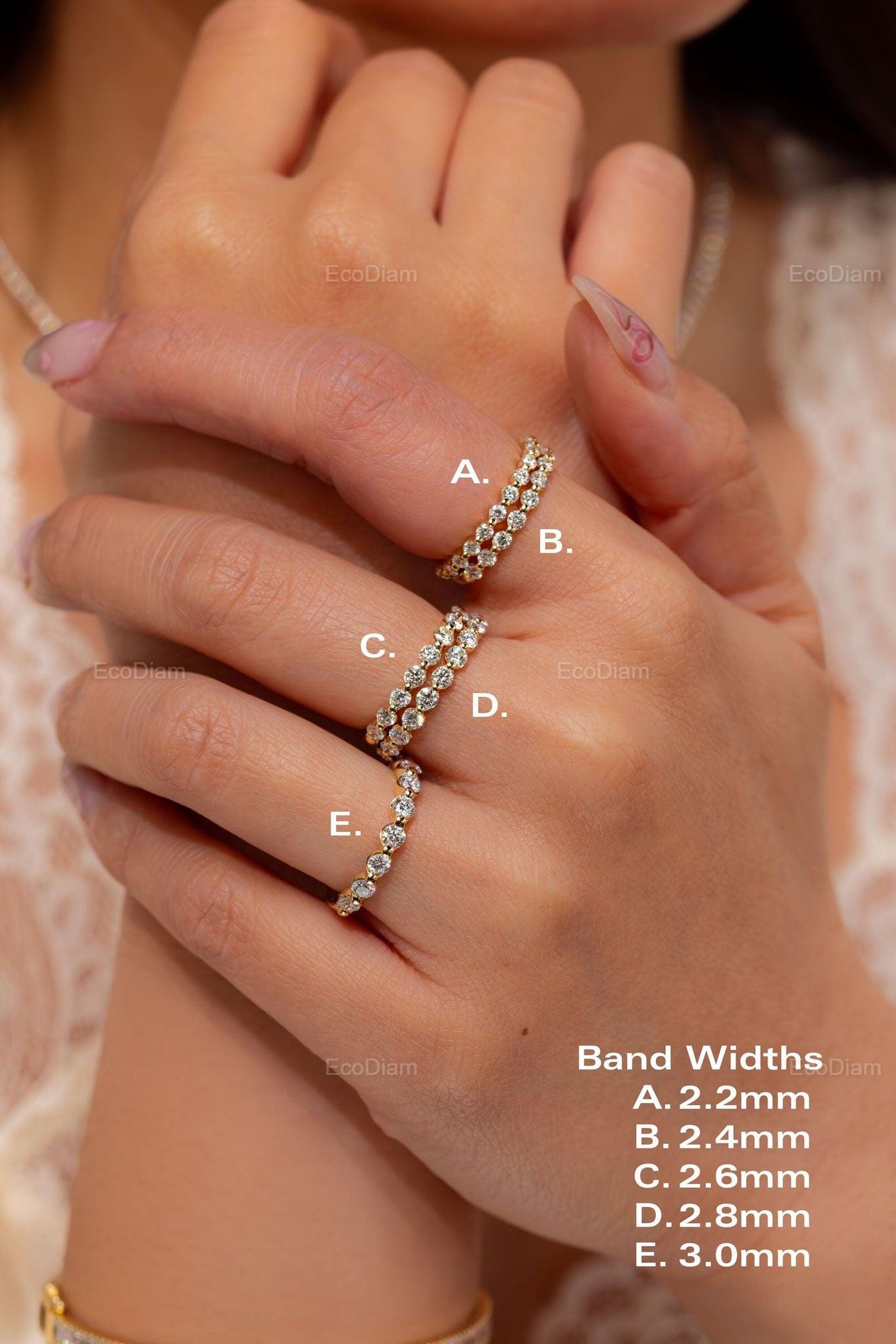Lab Grown Diamond Bubble Band, Full Eternity Single Prong, 2.2mm to 3mm Women's Unisex Wedding Band, CVD Lab Created Diamond Jewelry