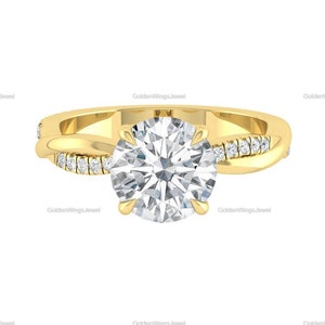 Lab Grown Diamond Engagement Ring, Round Cut 1.30CT Lab Clarity Solid Gold Twisted Band Wedding Ring, for Women CVD Diamond Anniversary Gift