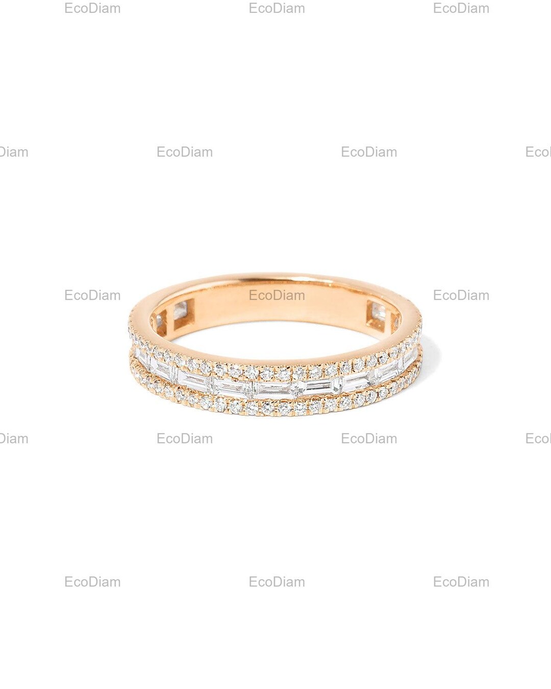 Baguette and Round Half Eternity Wedding Band, Lab Grown Diamond Band ...