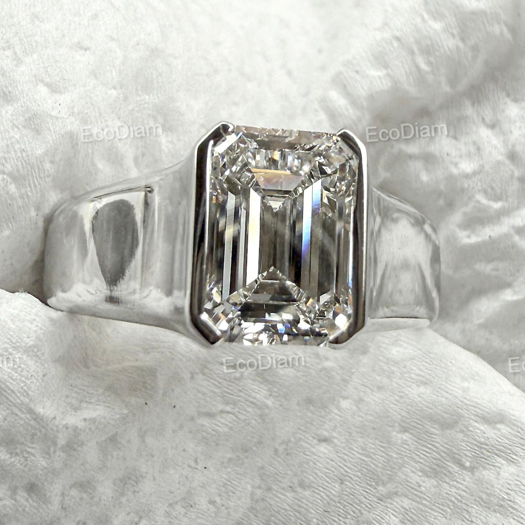 2CT Emerald Cut Lab Grown Diamond Engagement Ring in 14K Solid Gold ...