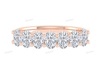 Lab Grown Diamond Wedding Band, 1.26 TCW Oval Cut Half Eternity Diamond Ring, Rose Gold Oval Shape Engagement Band, Anniversary Gift