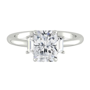 Engagement Ring, 1 CT Lab Grown Diamond, Radiant and Baguette Three Stone, IGI Certified, Rings for Women, Anniversary Gift, Solitaire Style