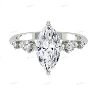 1CT Marquise Cut Lab Grown Diamond Engagement Ring with Side Round Diamonds, 4-Stone Wedding Ring for Women, IGI Certified, Anniversary Gift
