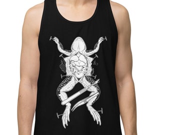 Dark Art Men's Tank Top, Gothic Grunge Hand Drawn Design