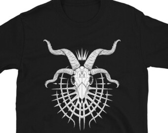 Baphomet Goat Skull T-Shirt, Satanic Dark Art Clothing