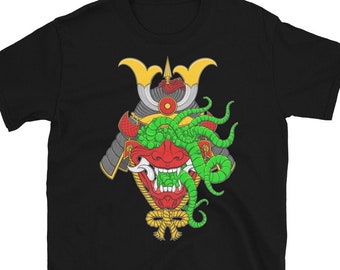 Samurai Mask T-Shirt, Oni Japanese Art, Gothic Horror Shirt