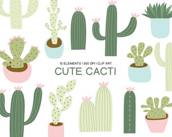 Cacti Clip Art | Cactus Clip Art | Cute Cactus Art | Succulent Clipart | Clip art PNG | Commercial Use | CA002