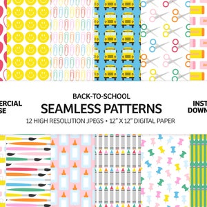 Back To School Digital Paper | Digital Scrapbook Paper | Digital Paper Pack | Seamless Pattern Bundle | Commercial Use | A002