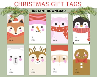 Christmas Gift Tags | Printable Gift Tags | Santa Tags | Gingerbread Man | Reindeer | Snowman