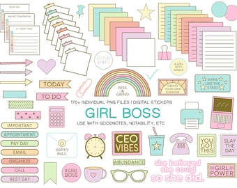 Digital Sticker Pack | Digital Stickers for Planner | Use with GoodNotes, Notability | Girl Boss Digital Stickers | PNG Instant Download