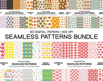 Digital Paper Bundle | Digital Paper Pack | Seamless Patterns | Back To School | Halloween Digital Download | Christmas Digital Paper