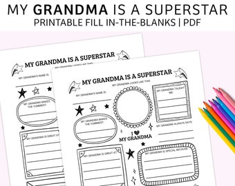 Muttertag Printable | Füllen Sie die Lücken | Über meine Oma | Muttertagsgeschenk | PDF Herunterladen | Aufgabenbogen