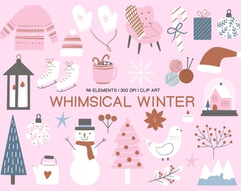 Winter Clipart Set | Sweater Weather Clipart | Winter Doodles | Xmas Clipart | Snowman | Snowflake | Christmas Tree | Commercial Use PNG