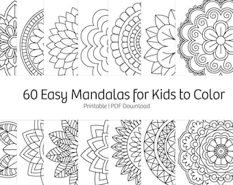 Easy Mandala Coloring Pages for Kids | Mandalas Art for Beginners | Flower Mandalas | Printable Coloring Pages | PDF Download