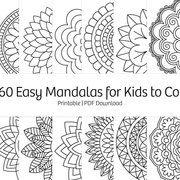 Coloriages de mandalas faciles pour les enfants | Art des mandalas pour les débutants | Mandalas de fleurs | Pages à colorier imprimables | Téléchargement PDF