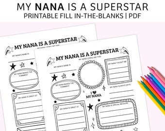 Mother's Day Printable | Fill in the Blanks | About My Nana | Mother's Day Gift | PDF Download | Activity Sheet