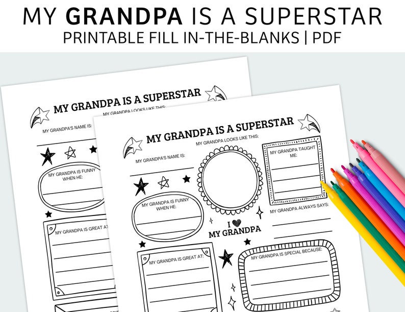 Father's Day Printable Fill in the Blanks About My Grandpa Father's Day Gift PDF Download Activity Sheet image 1