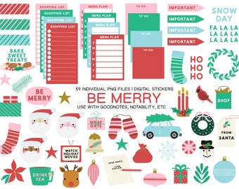 Christmas Digital Stickers | Stickers for Goodnotes | Digital Sticker Pack | Menu Plan | To Do | Sticky Notes | Planner Stickers | PNGs