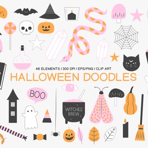 Cute Halloween Clipart Set Commercial Use | Magical Halloween Clipart | Witches Brew | Black Cat | Pumpkin | CA001