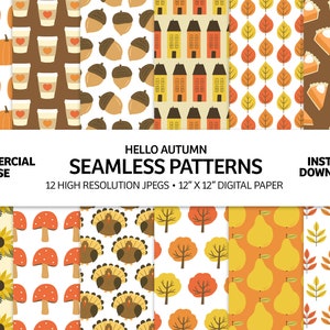 Fall Digital Papers | Fall Background | Digital Scrapbook Paper | Digital Paper Pack | Seamless Pattern | Turkey Background | Commercial Use